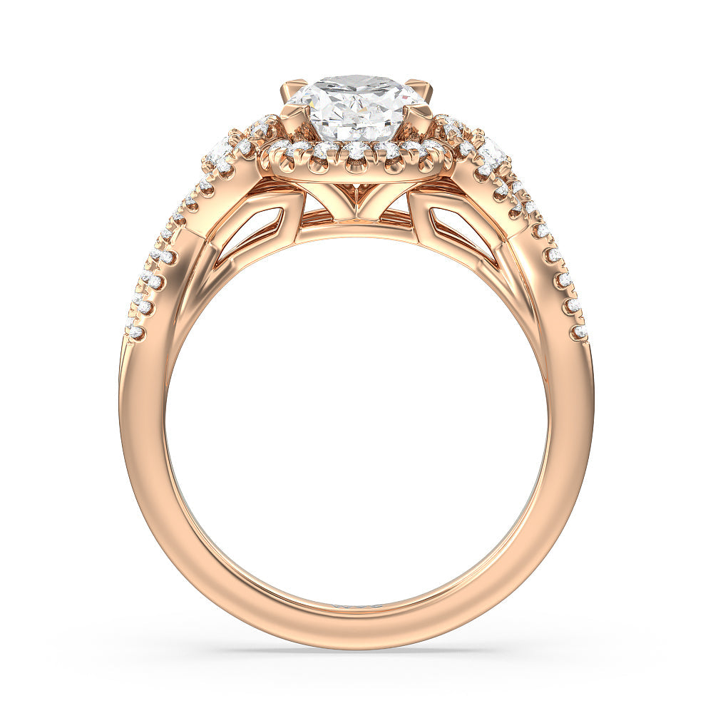 Elegant Halo Side Stone Accent Engagement Ring with Oval Cut Diamond in 14KT Rose Gold view 2
