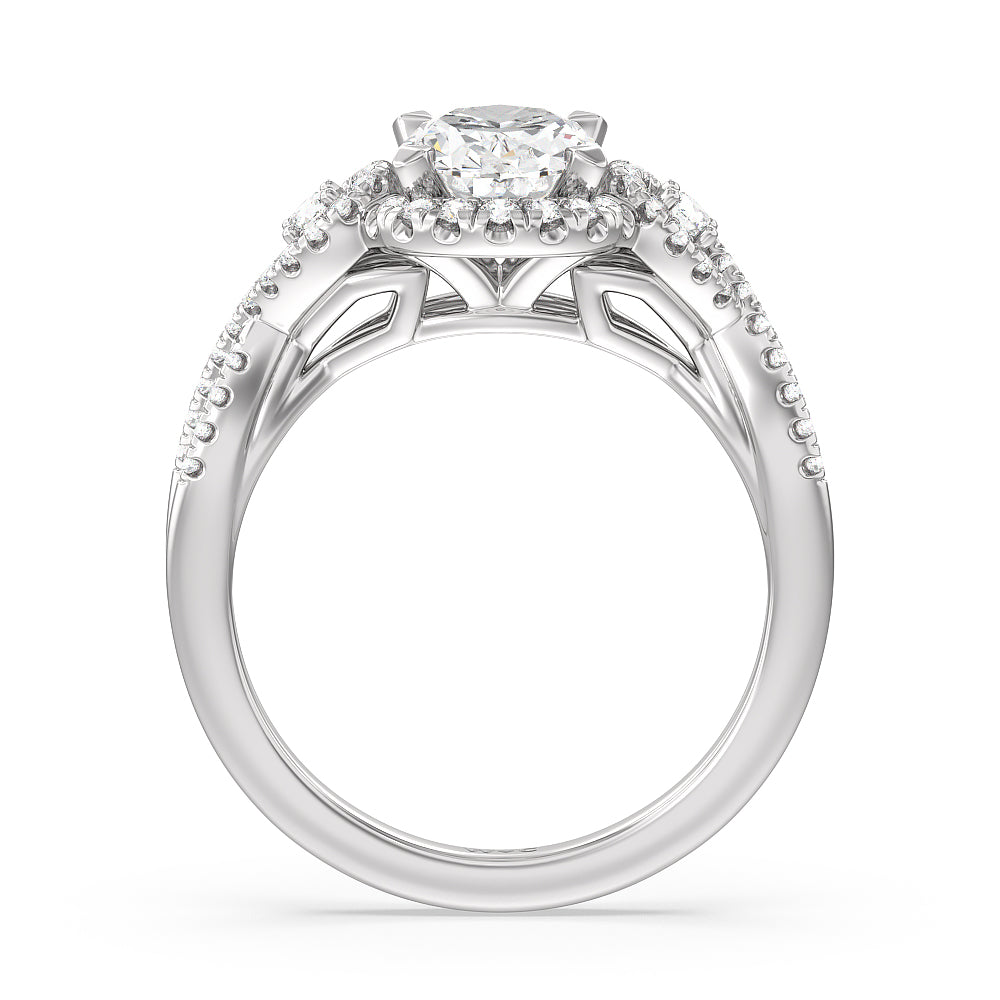 Elegant Halo Side Stone Accent Engagement Ring with Oval Cut Diamond in 14KT Platinum view 2
