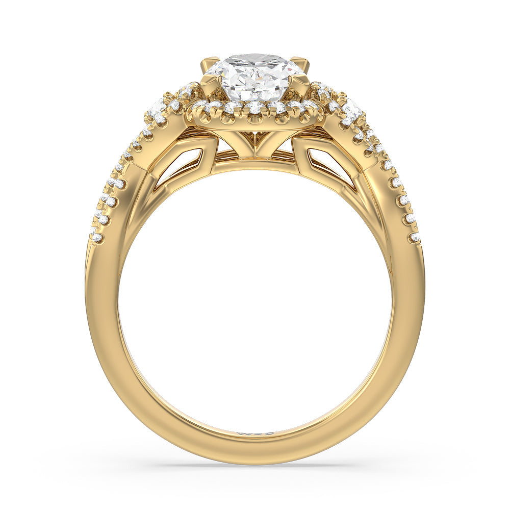 Elegant Halo Side Stone Accent Engagement Ring with Oval Cut Diamond in 14KT Yellow Gold view 2
