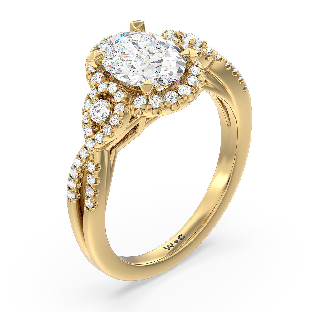 Elegant Halo Side Stone Accent Engagement Ring with Oval Cut Diamond in 14KT Yellow Gold view 3
