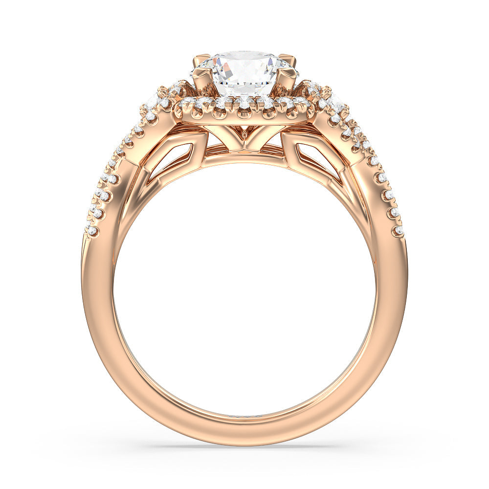 Elegant Halo Side Stone Accent Engagement Ring with Round Cut Diamond in 14KT Rose Gold view 2
