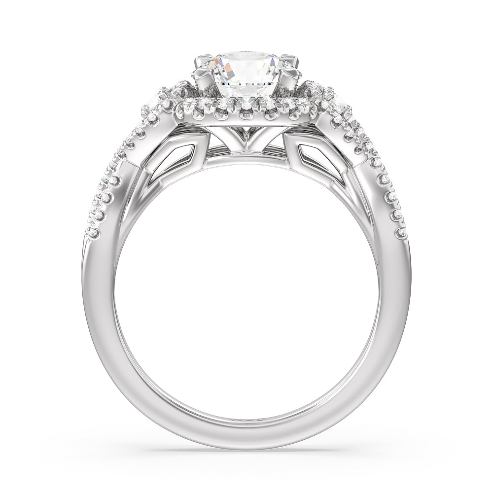 Elegant Halo Side Stone Accent Engagement Ring with Round Cut Diamond in 14KT Platinum view 2
