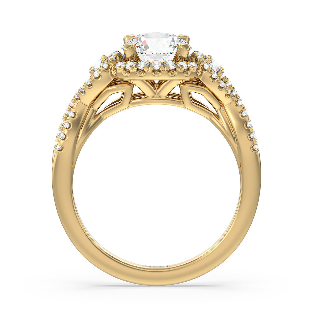 Elegant Halo Side Stone Accent Engagement Ring with Round Cut Diamond in 14KT Yellow Gold view 2
