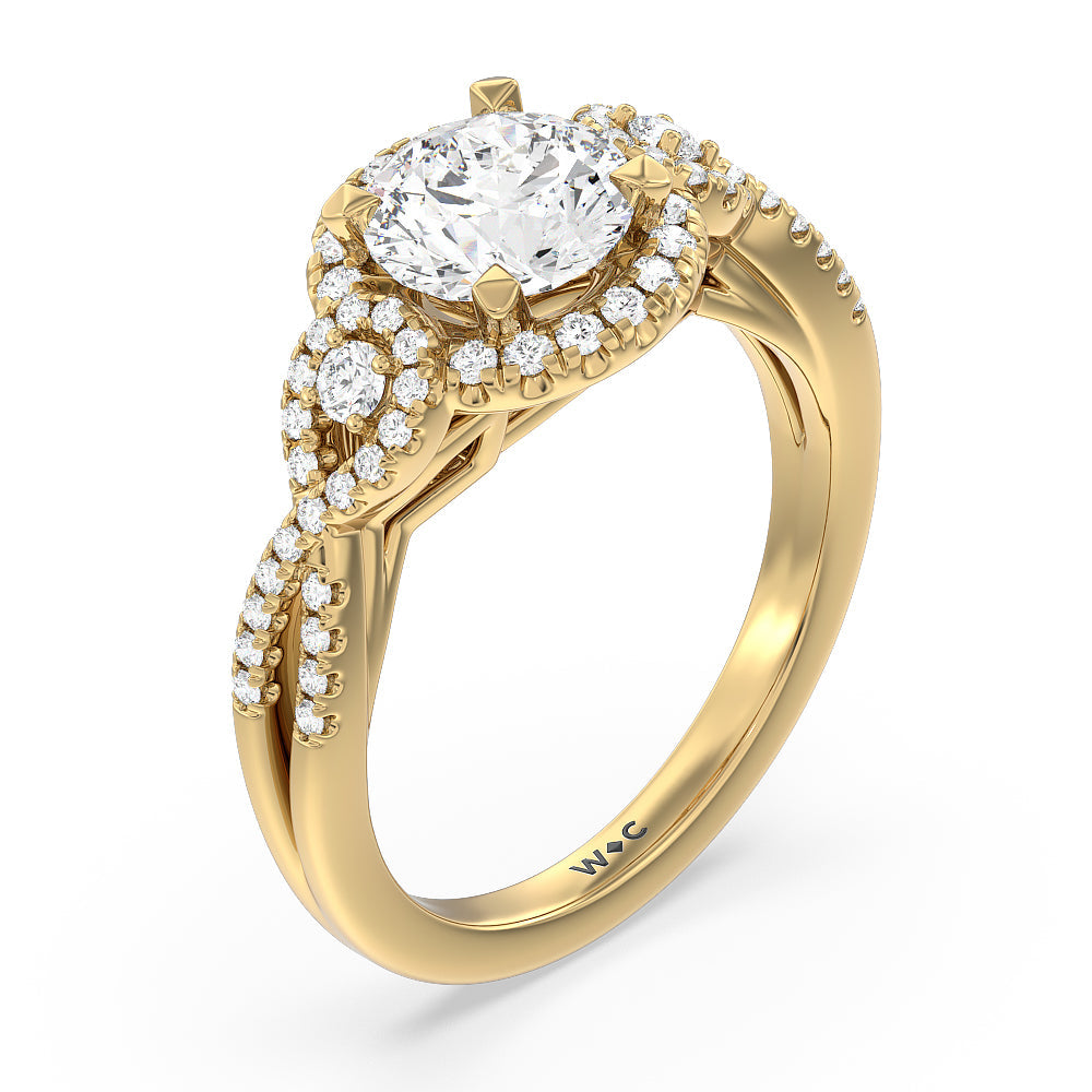 Elegant Halo Side Stone Accent Engagement Ring with Round Cut Diamond in 14KT Yellow Gold view 3

