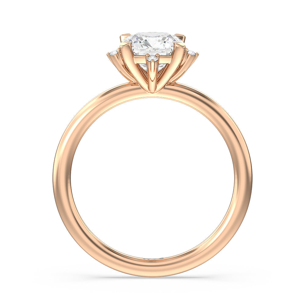 Star Halo Solitaire Engagement Ring with Cushion Cut Diamond in 14KT Rose Gold view 2
