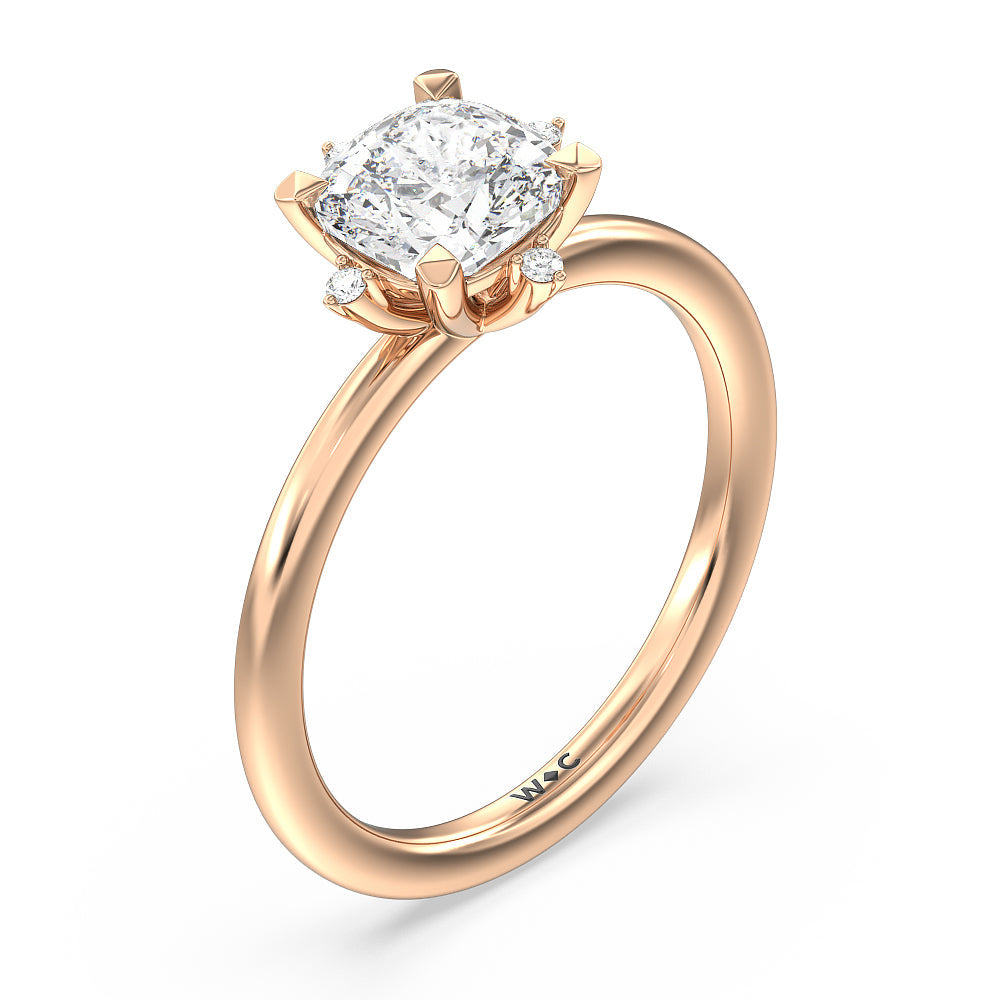 Star Halo Solitaire Engagement Ring with Cushion Cut Diamond in 14KT Rose Gold view 3
