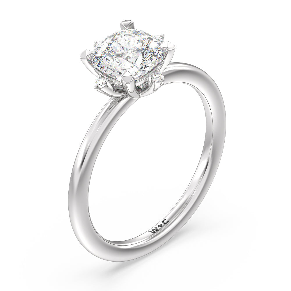 Star Halo Solitaire Engagement Ring with Cushion Cut Diamond in 14KT Platinum view 3
