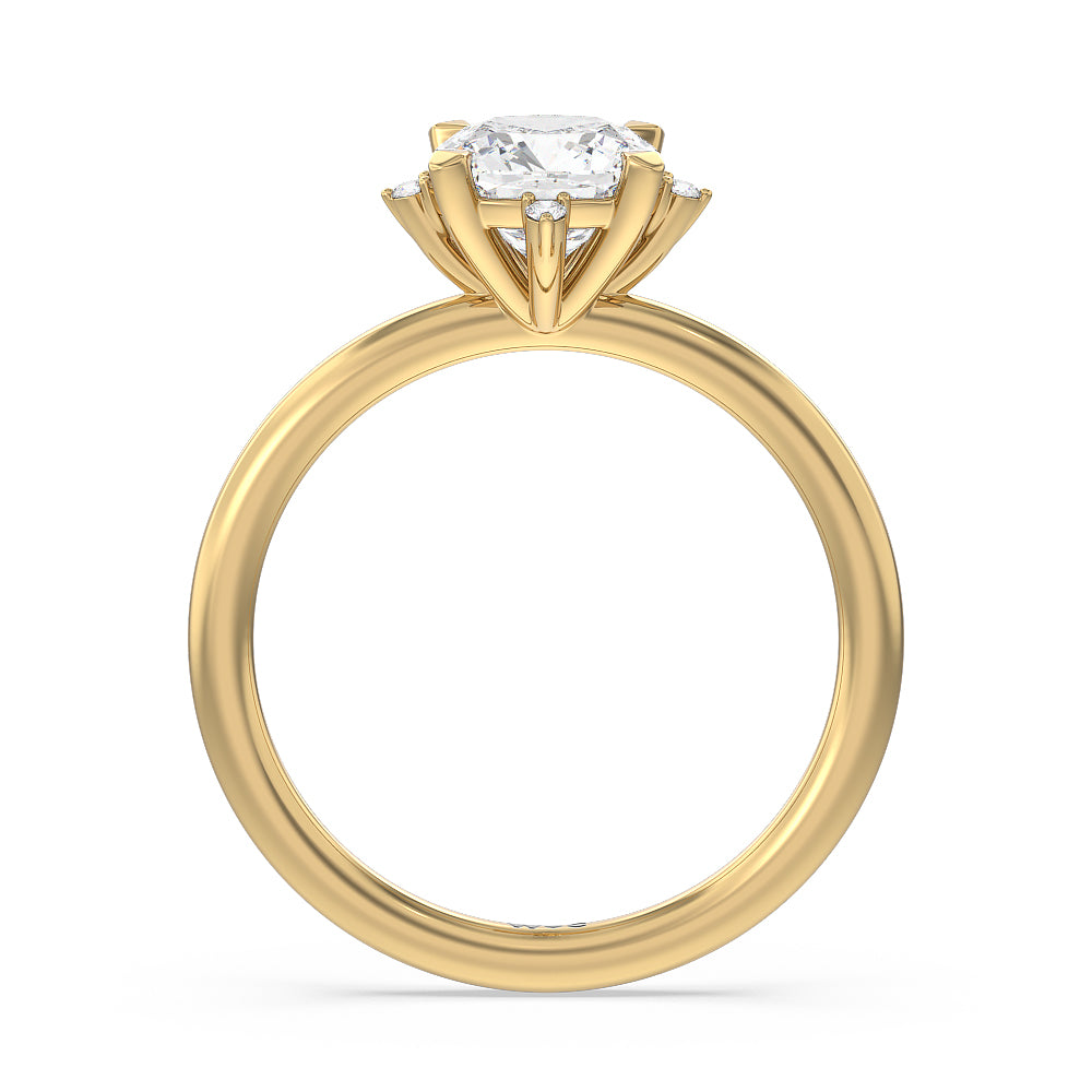 Star Halo Solitaire Engagement Ring with Cushion Cut Diamond in 14KT Yellow Gold view 2
