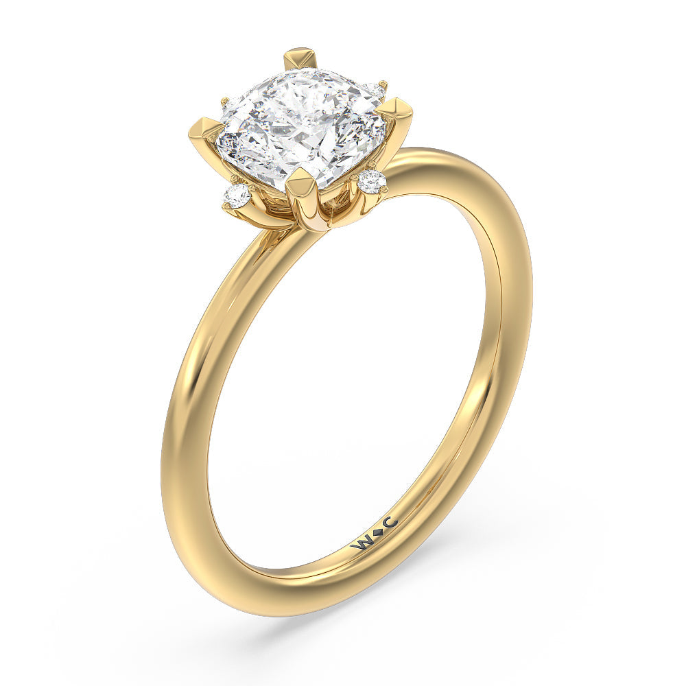 Star Halo Solitaire Engagement Ring with Cushion Cut Diamond in 14KT Yellow Gold view 3
