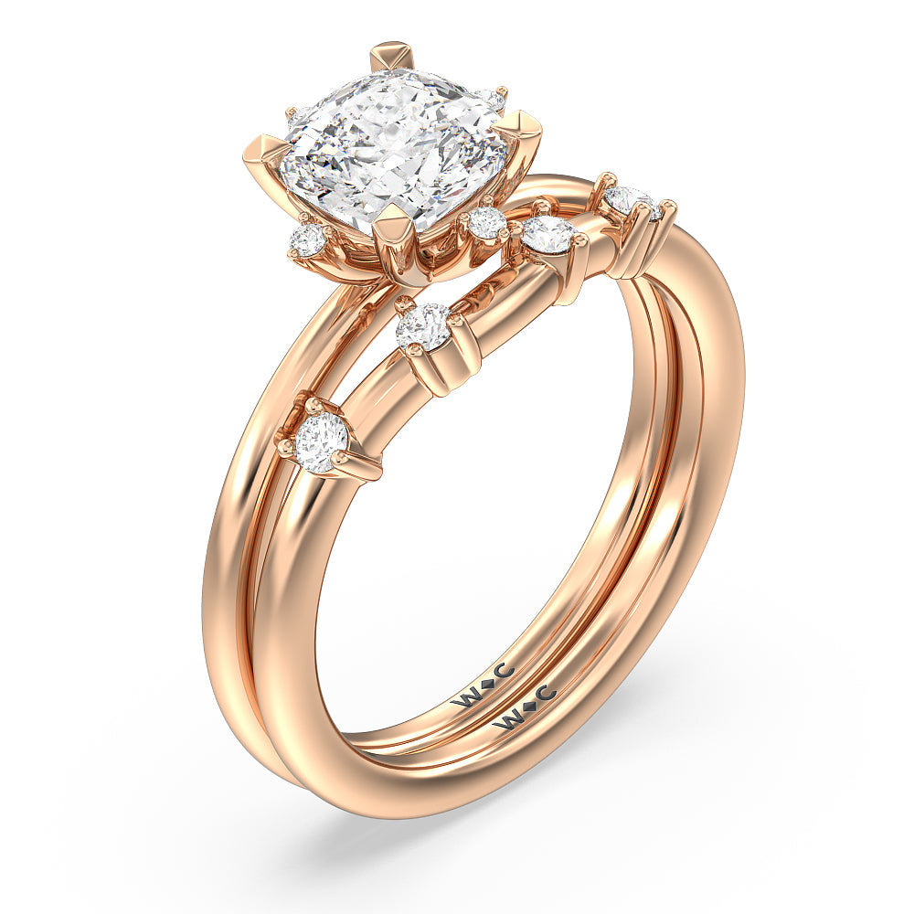 Star Halo Solitaire Engagement Ring with Emerald Cut Diamond in 14KT Rose Gold view 4
