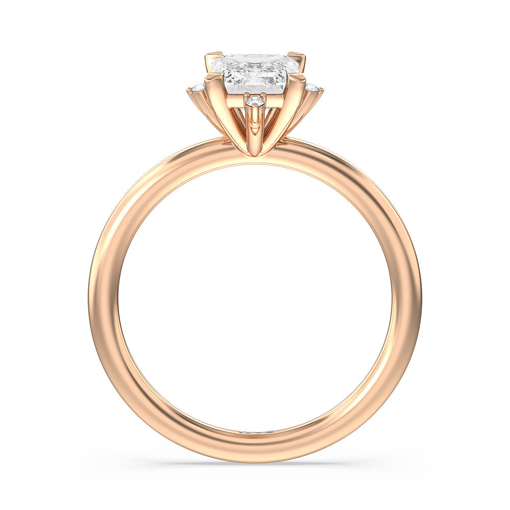 Star Halo Solitaire Engagement Ring with Emerald Cut Diamond in 14KT Rose Gold view 2

