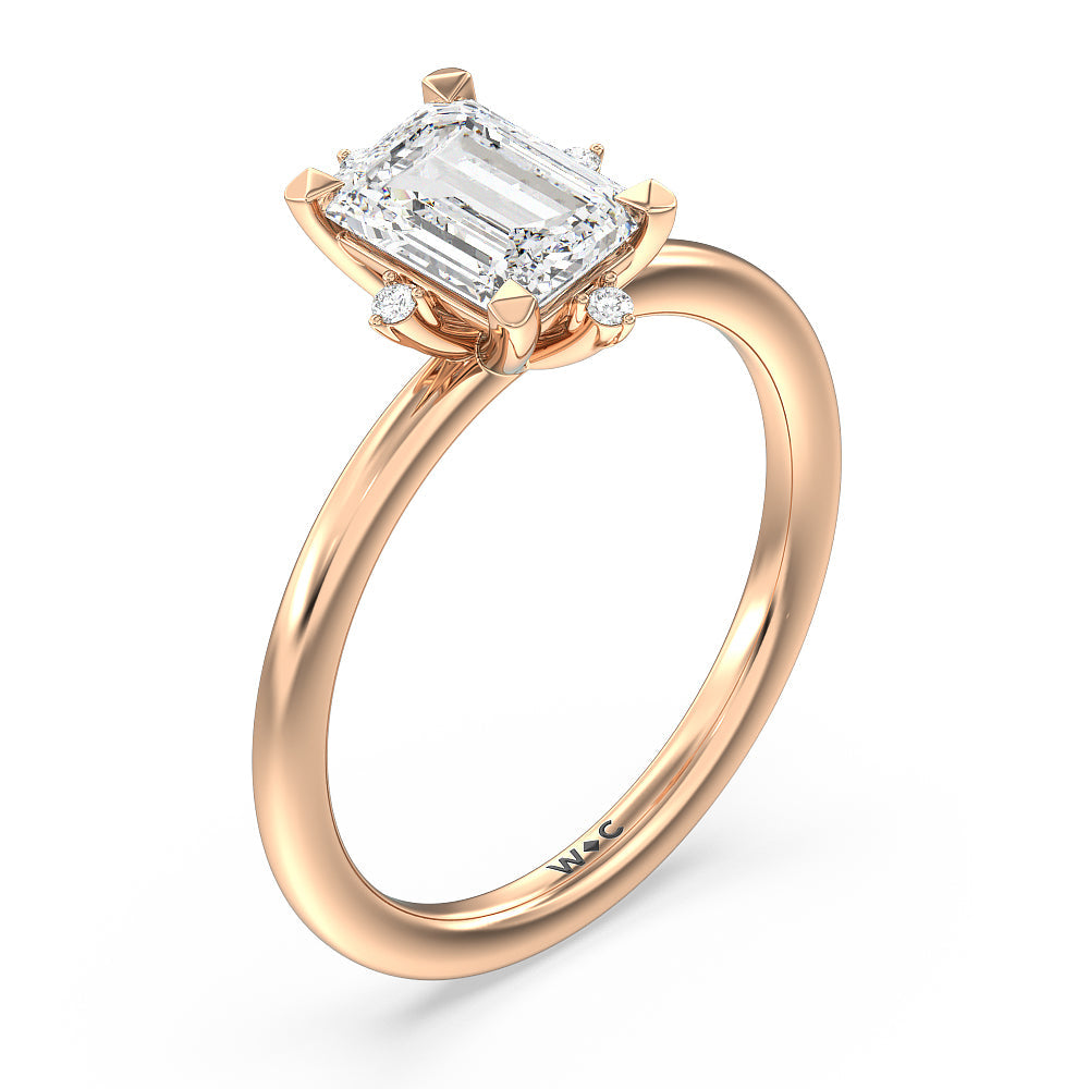 Star Halo Solitaire Engagement Ring with Emerald Cut Diamond in 14KT Rose Gold view 3
