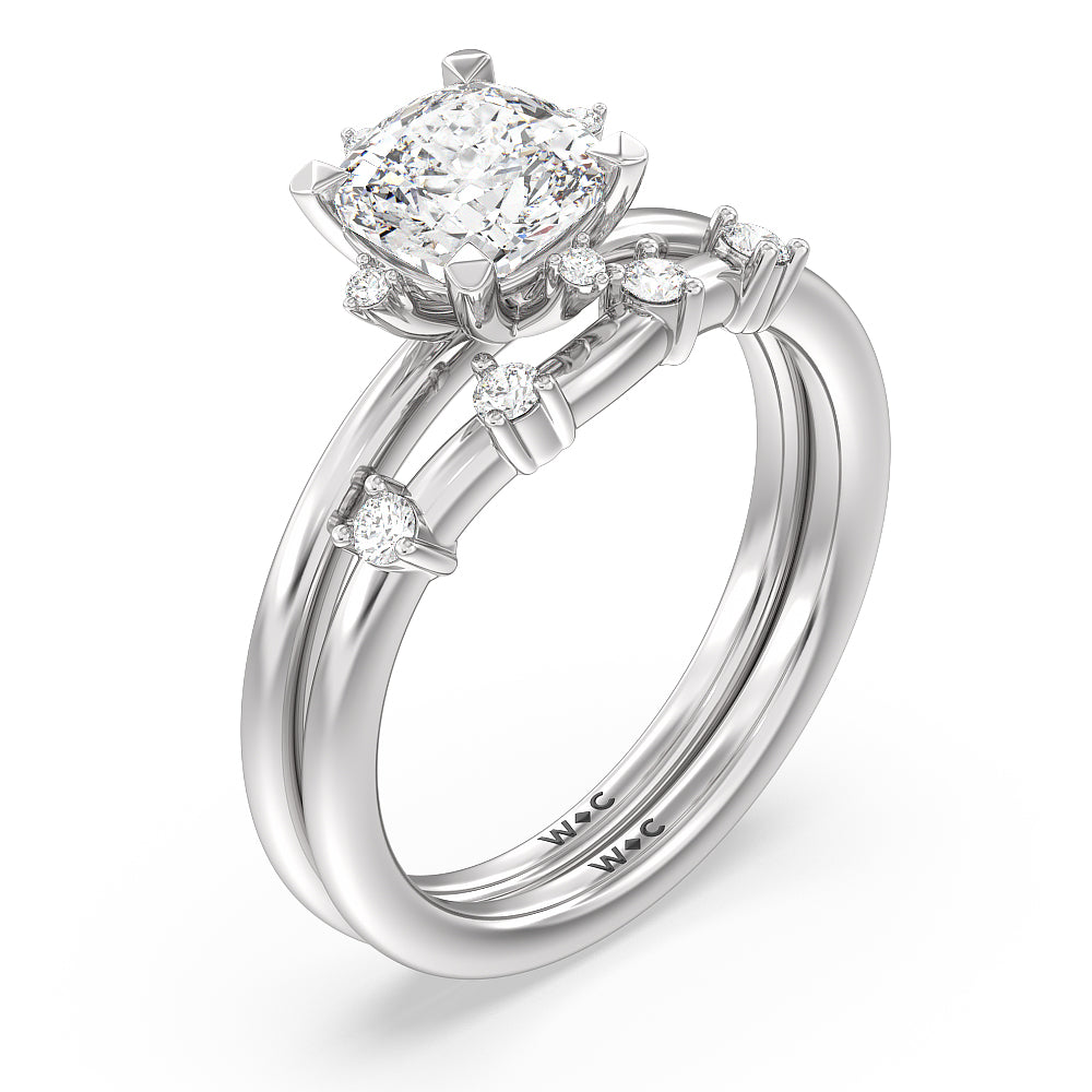 Star Halo Solitaire Engagement Ring with Emerald Cut Diamond in 14KT Platinum view 4
