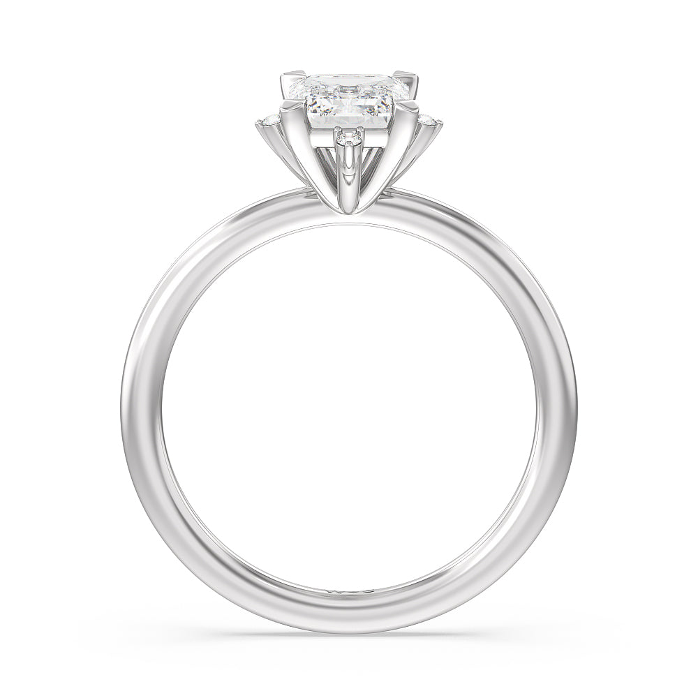 Star Halo Solitaire Engagement Ring with Emerald Cut Diamond in 14KT Platinum view 2
