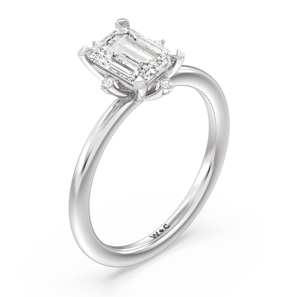 Star Halo Solitaire Engagement Ring with Emerald Cut Diamond in 14KT Platinum view 3
