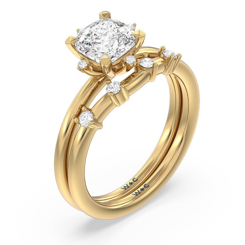 Star Halo Solitaire Engagement Ring with Emerald Cut Diamond in 14KT Yellow Gold view 4
