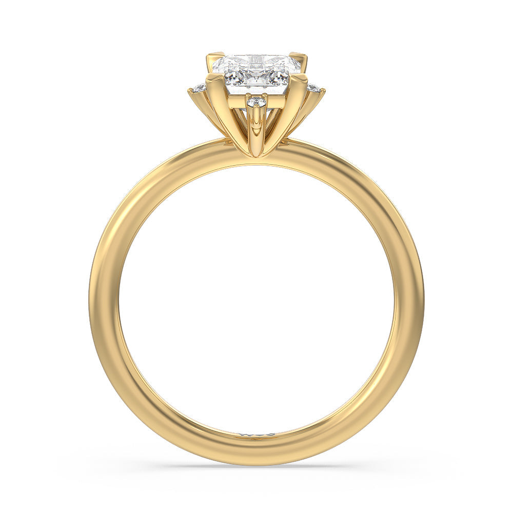 Star Halo Solitaire Engagement Ring with Emerald Cut Diamond in 14KT Yellow Gold view 2
