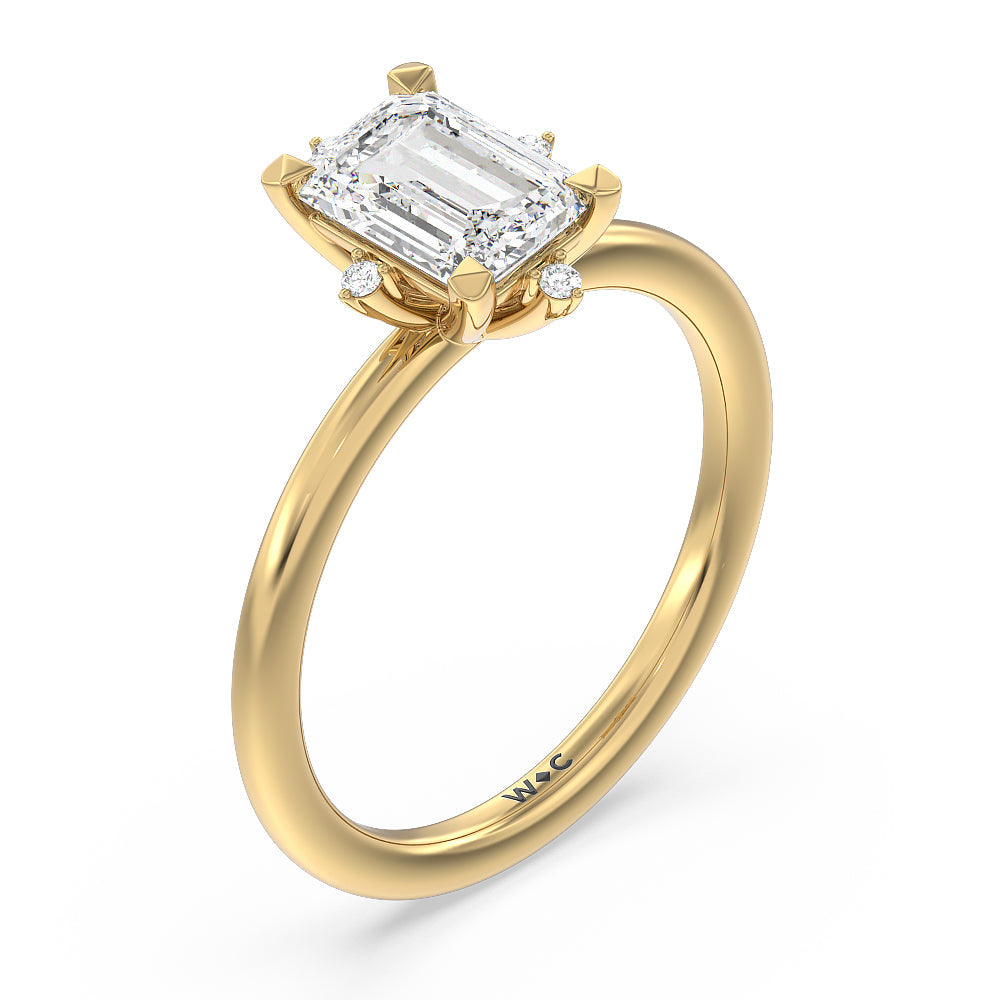 Star Halo Solitaire Engagement Ring with Emerald Cut Diamond in 14KT Yellow Gold view 3

