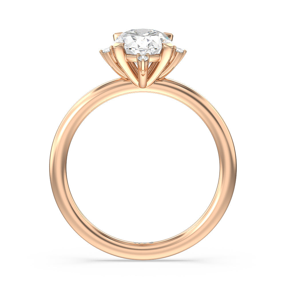 Star Halo Solitaire Engagement Ring with Oval Cut Diamond in 14KT Rose Gold view 2
