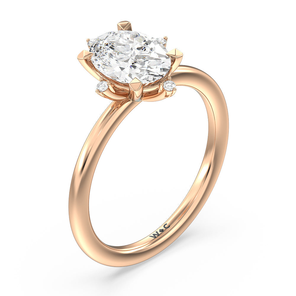 Star Halo Solitaire Engagement Ring with Oval Cut Diamond in 14KT Rose Gold view 3
