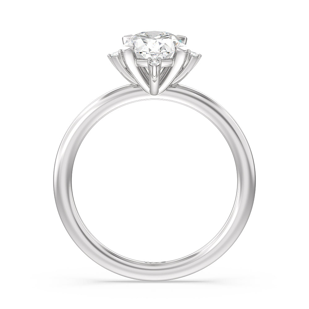 Star Halo Solitaire Engagement Ring with Oval Cut Diamond in 14KT Platinum view 2
