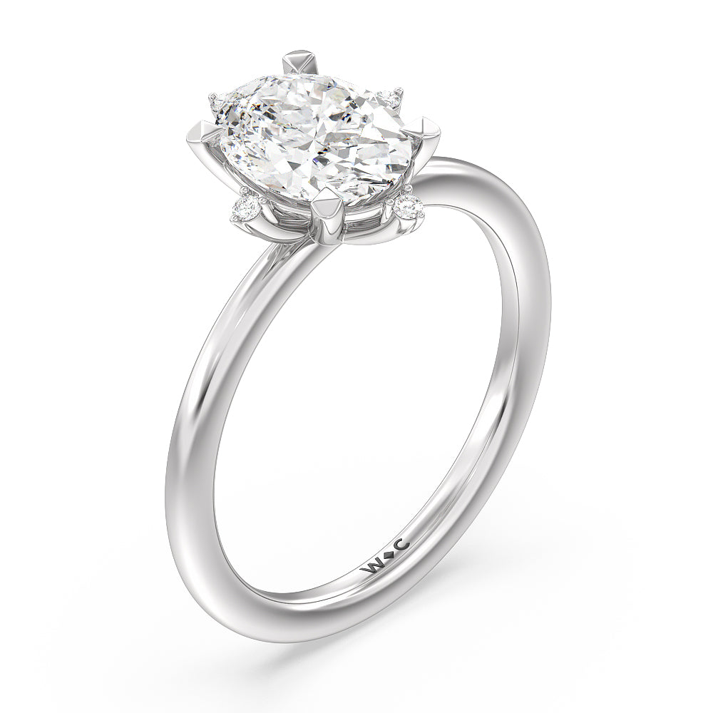 Star Halo Solitaire Engagement Ring with Oval Cut Diamond in 14KT Platinum view 3

