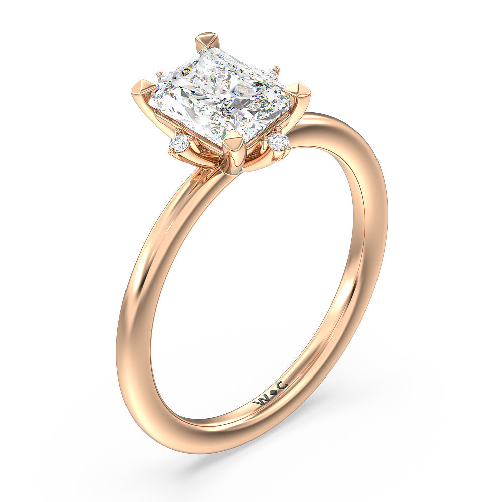 Star Halo Solitaire Engagement Ring with Radiant Cut Diamond in 14KT Rose Gold view 3

