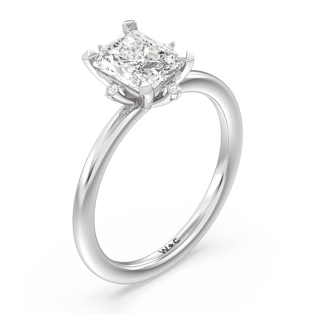 Star Halo Solitaire Engagement Ring with Radiant Cut Diamond in 14KT Platinum view 3
