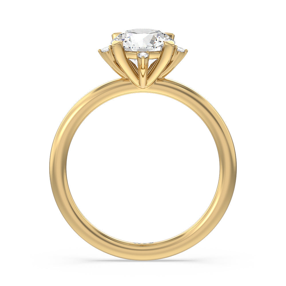 Star Halo Solitaire Engagement Ring with Round Cut Diamond in 14KT Yellow Gold view 2
