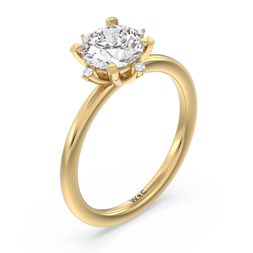 Star Halo Solitaire Engagement Ring with Round Cut Diamond in 14KT Yellow Gold view 3
