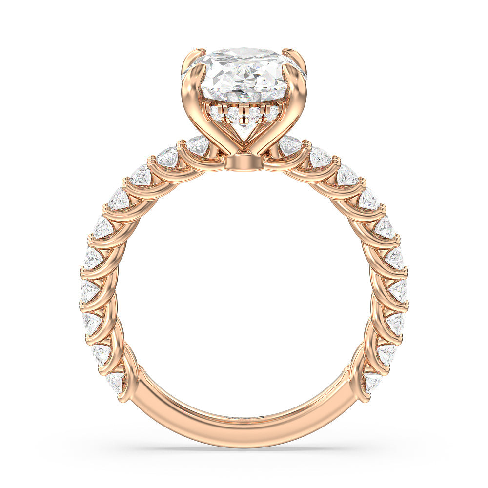 Hidden Halo Oval Side Stones Engagement Ring with Oval Cut Diamond in 14KT Rose Gold view 2
