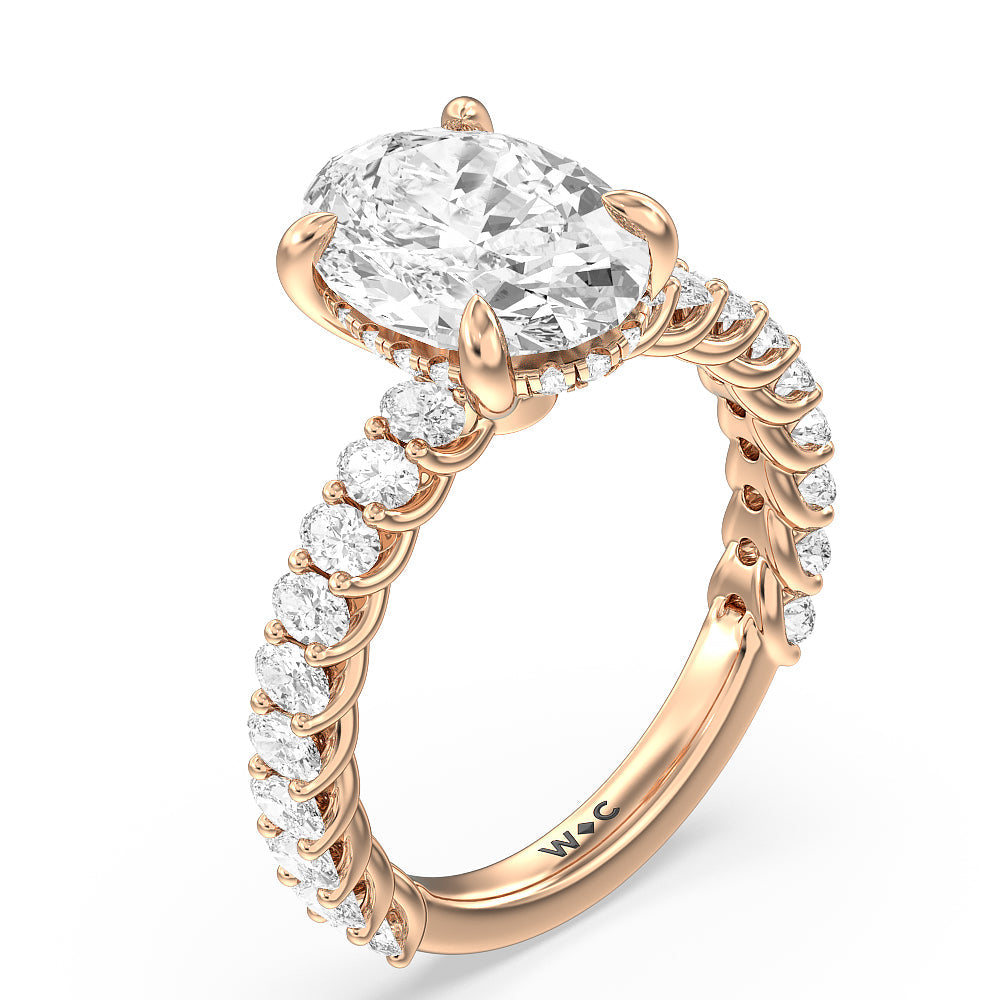 Hidden Halo Oval Side Stones Engagement Ring with Oval Cut Diamond in 14KT Rose Gold view 3
