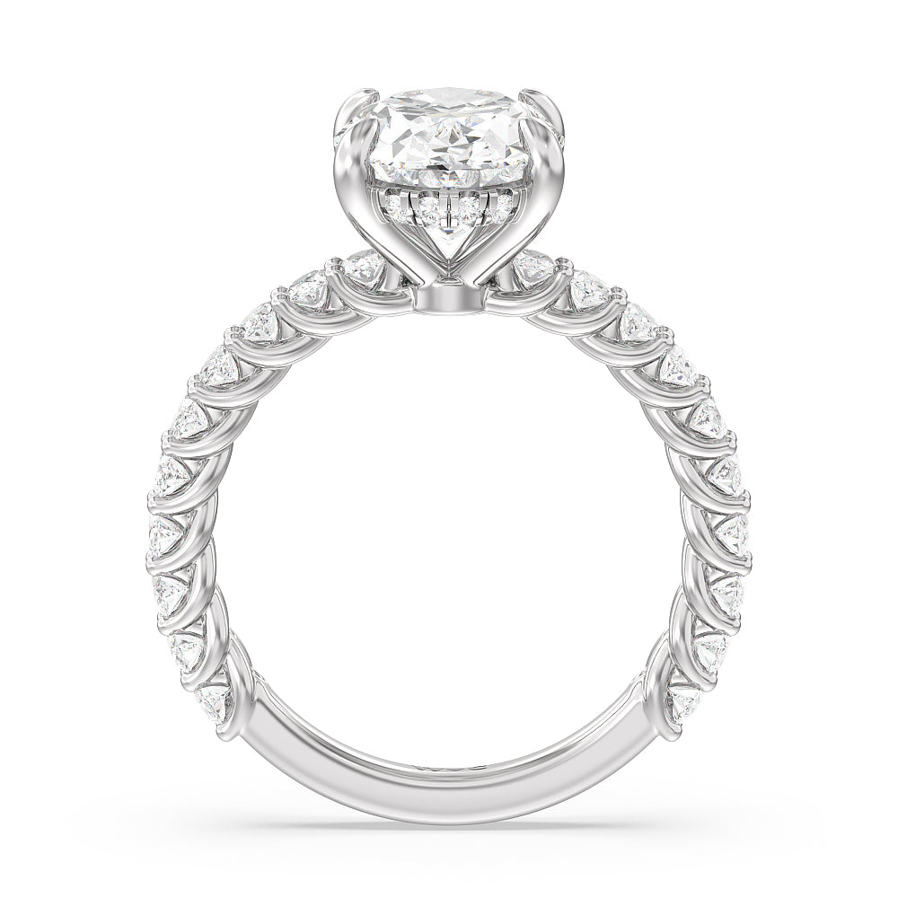 Hidden Halo Oval Side Stones Engagement Ring with Oval Cut Diamond in 14KT Platinum view 2
