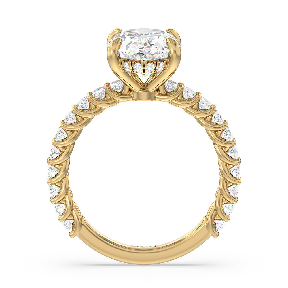 Hidden Halo Oval Side Stones Engagement Ring with Oval Cut Diamond in 14KT Yellow Gold view 2
