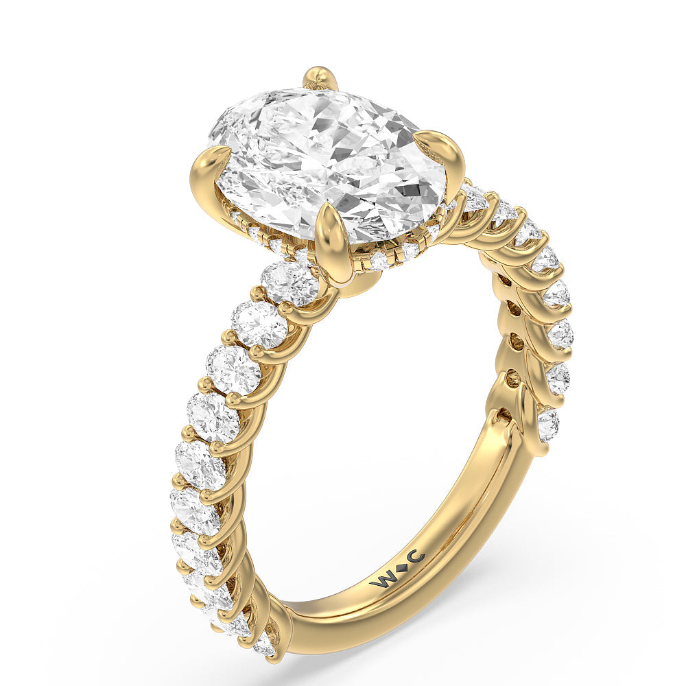 Hidden Halo Oval Side Stones Engagement Ring with Oval Cut Diamond in 14KT Yellow Gold view 3
