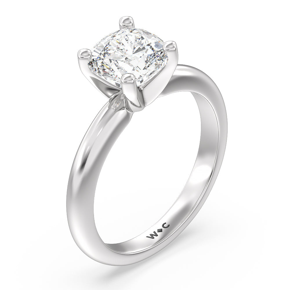 Medi Classic Four Prong Solitaire Diamond Engagement Ring with Cushion Cut Diamond in 14KT Platinum view 3
