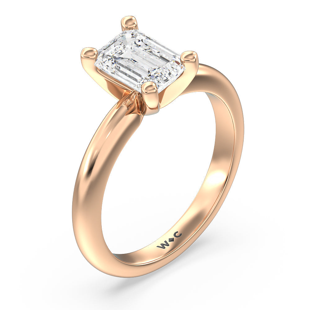 Medi Classic Four Prong Solitaire Diamond Engagement Ring with Emerald Cut Diamond in 14KT Rose Gold view 3
