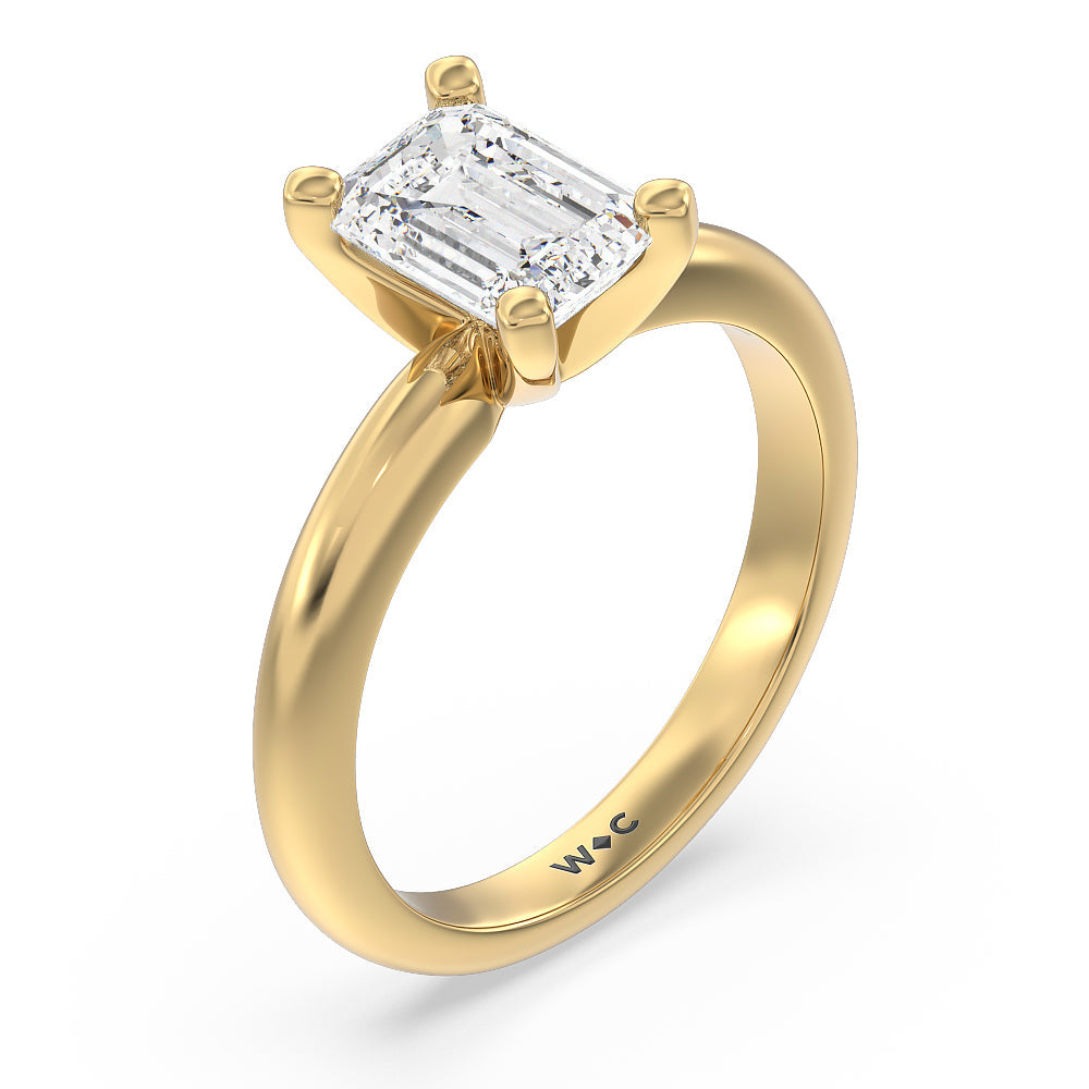Medi Classic Four Prong Solitaire Diamond Engagement Ring with Emerald Cut Diamond in 14KT Yellow Gold view 3
