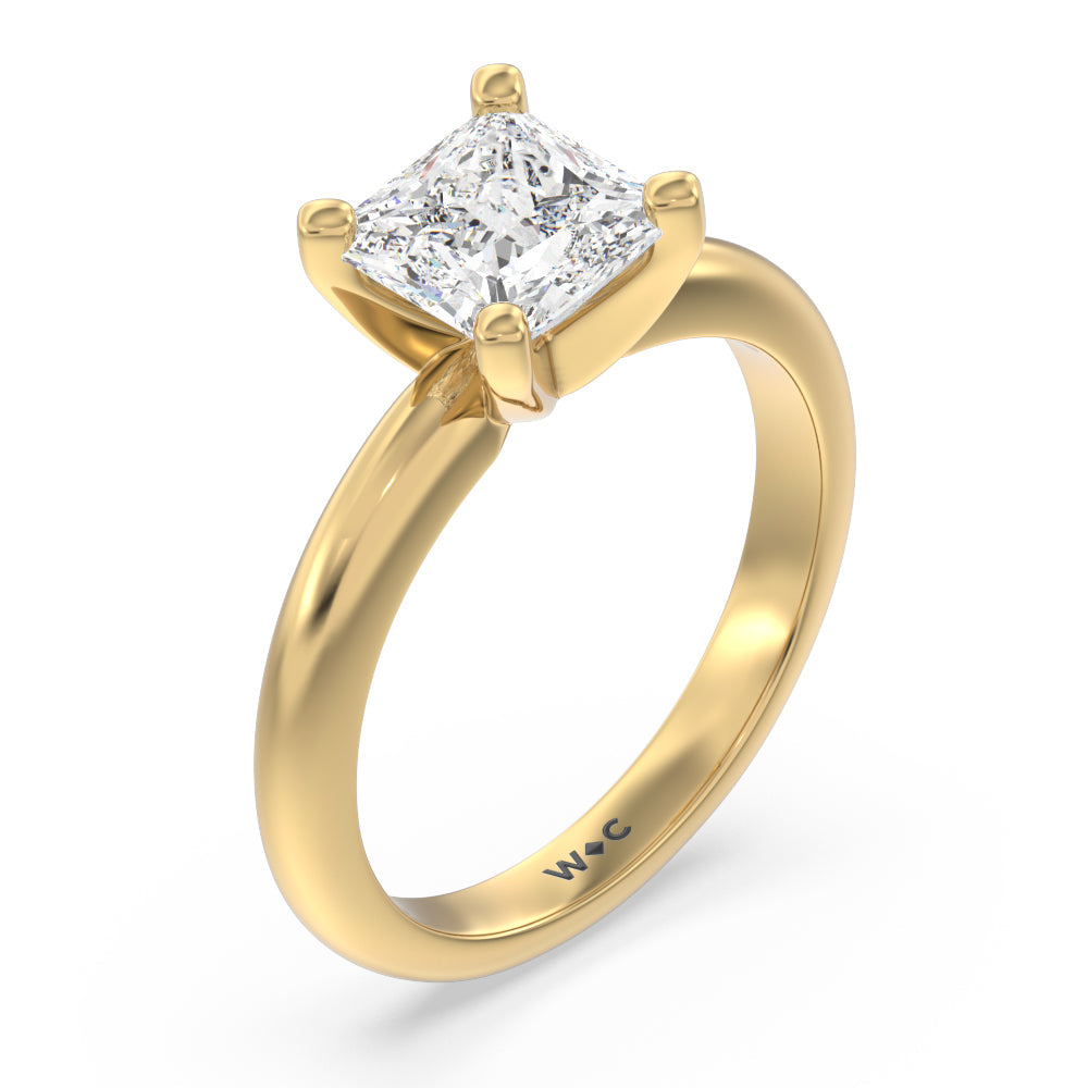 Medi Classic Four Prong Solitaire Diamond Engagement Ring with Princess Cut Diamond in 14KT Yellow Gold view 3
