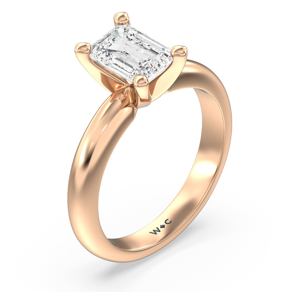 Emerald Cut Maxi Classic Four Prong Solitaire Diamond Engagement Ring with Lab Grown Diamond in 14KT Rose Gold view 3
