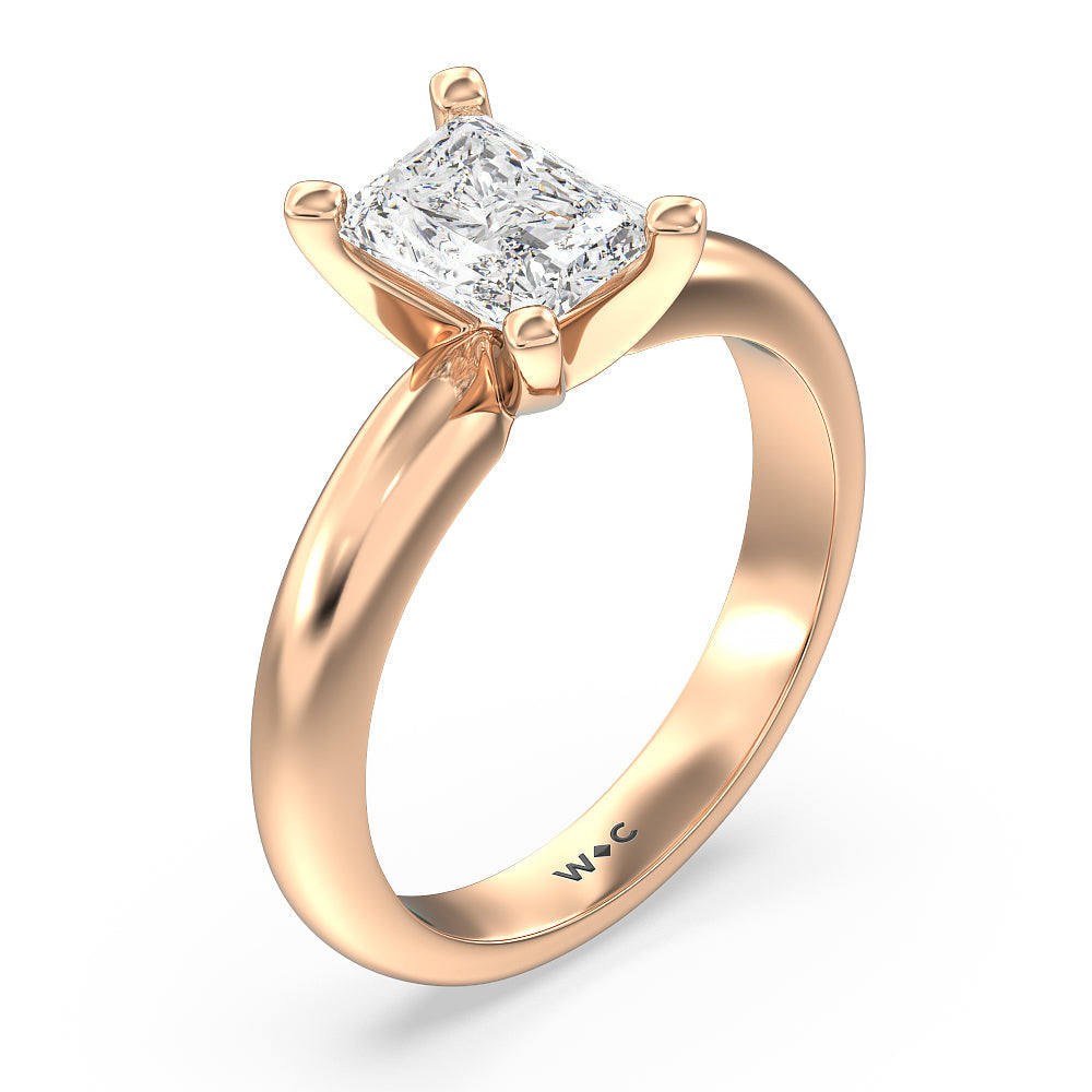 Radiant Cut Maxi Classic Four Prong Solitaire Diamond Engagement Ring with Lab Grown Diamond in 14KT Rose Gold view 3
