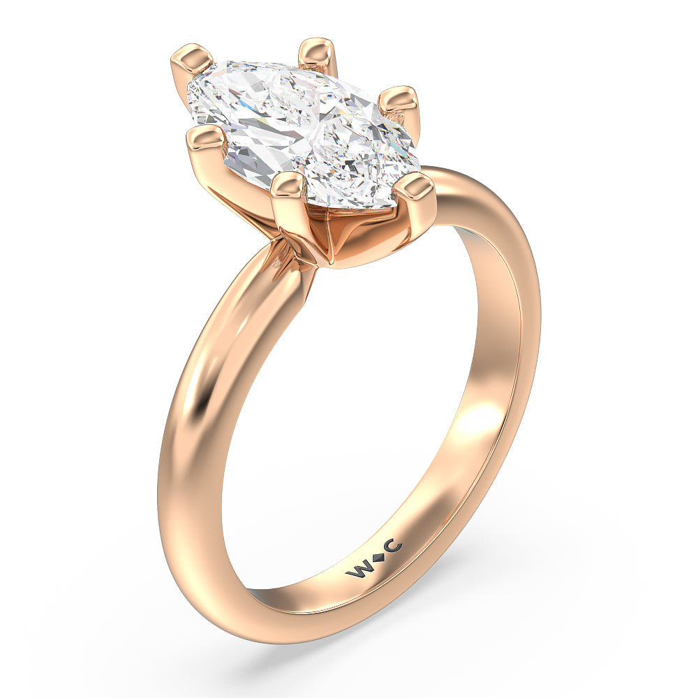 Marquise Cut Medi Classic Six Prong Solitaire Diamond Engagement Ring with Lab Grown Diamond in 14KT Rose Gold view 3
