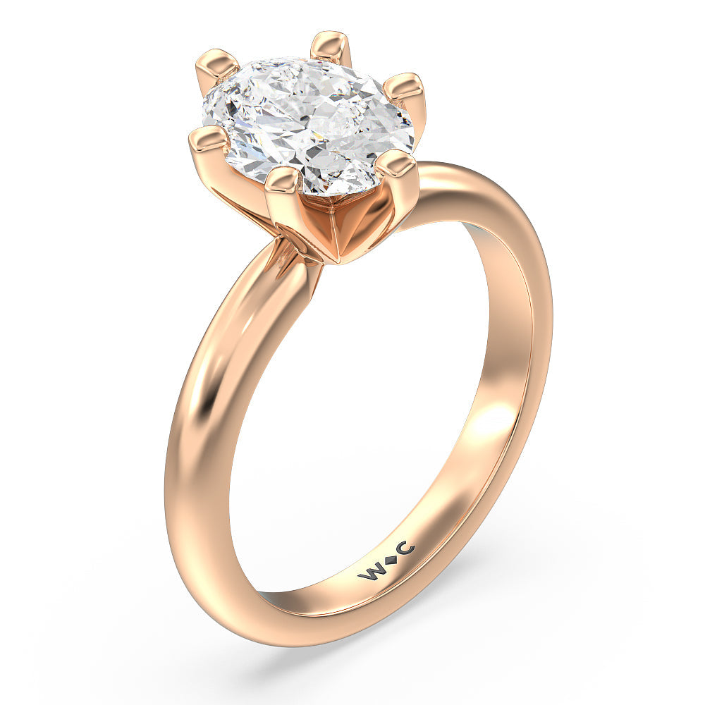 Oval Cut Medi Classic Six Prong Solitaire Diamond Engagement Ring with Lab Grown Diamond in 14KT Rose Gold view 3
