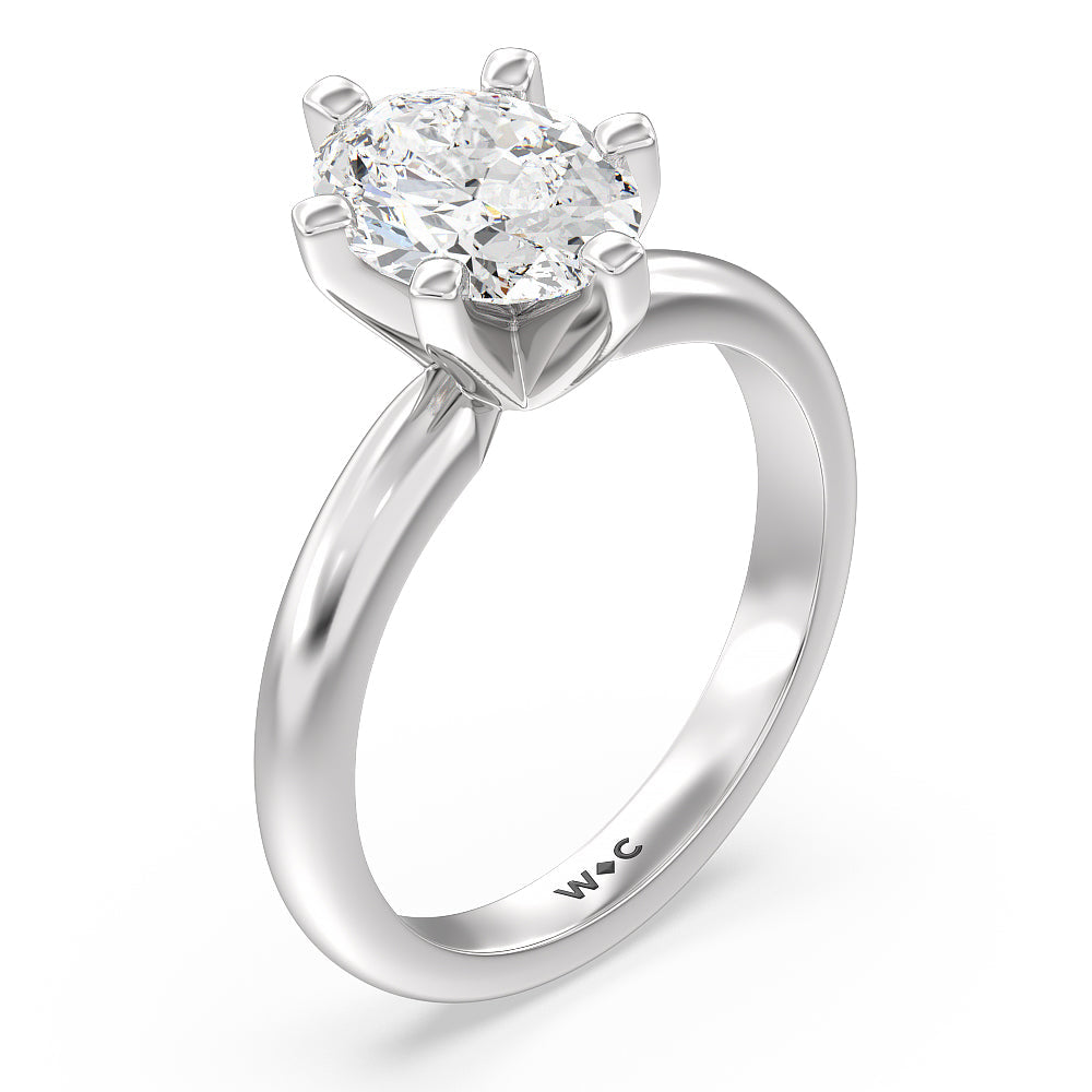 Oval Cut Medi Classic Six Prong Solitaire Diamond Engagement Ring with Lab Grown Diamond in 14KT Platinum view 3
