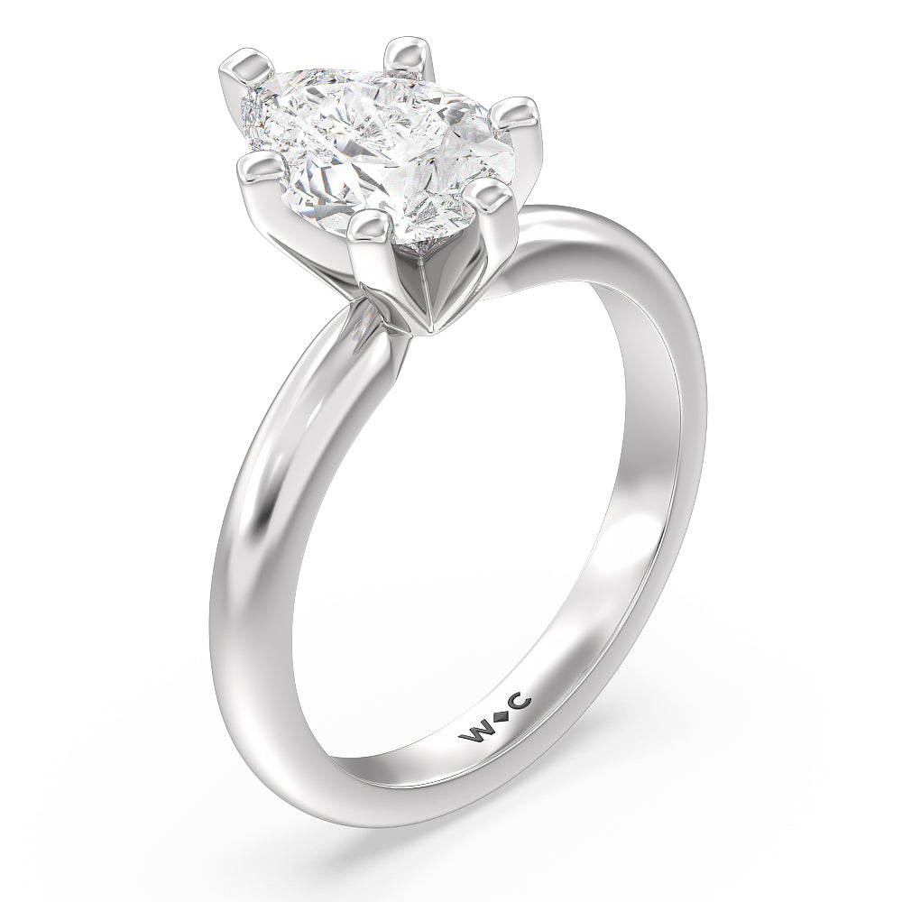 Pear Cut Medi Classic Six Prong Solitaire Diamond Engagement Ring with Lab Grown Diamond in 14KT Platinum view 3
