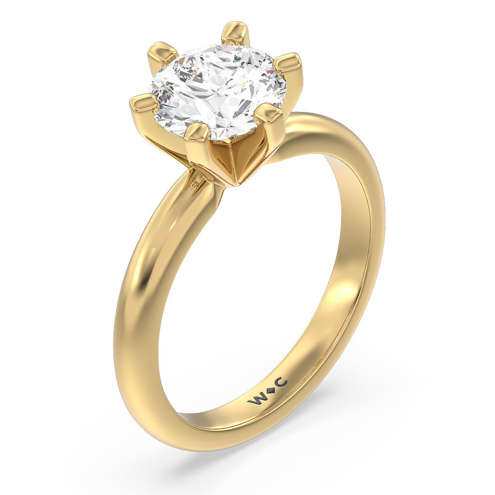 Round Cut Medi Classic Six Prong Solitaire Diamond Engagement Ring with Lab Grown Diamond in 14KT Yellow Gold view 3
