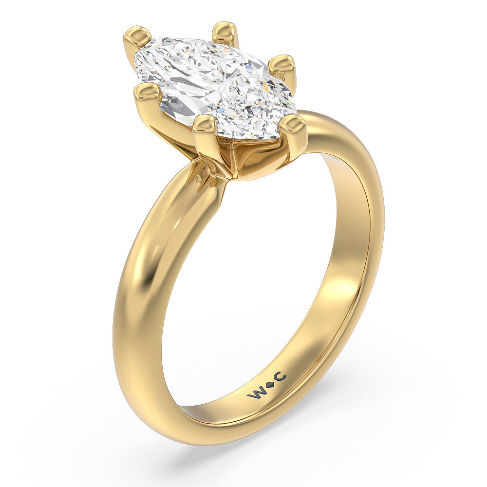Marquise Cut Maxi Classic Six Prong Solitaire Diamond Engagement Ring with Lab Grown Diamond in 14KT Yellow Gold view 3
