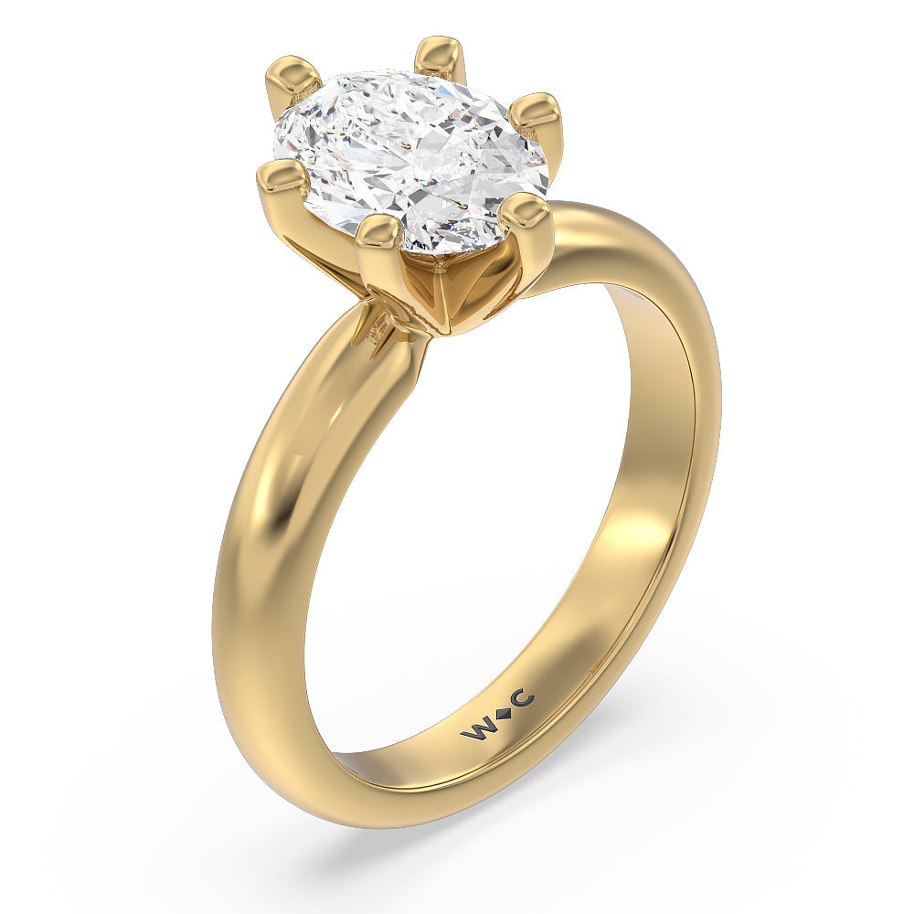 Oval Cut Maxi Classic Six Prong Solitaire Diamond Engagement Ring with Lab Grown Diamond in 14KT Yellow Gold view 3
