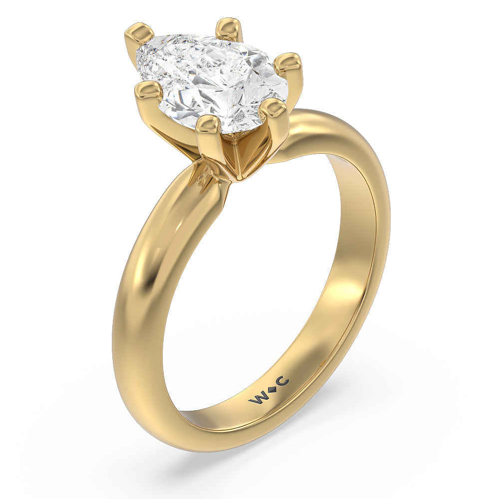 Pear Cut Maxi Classic Six Prong Solitaire Diamond Engagement Ring with Lab Grown Diamond in 14KT Yellow Gold view 3
