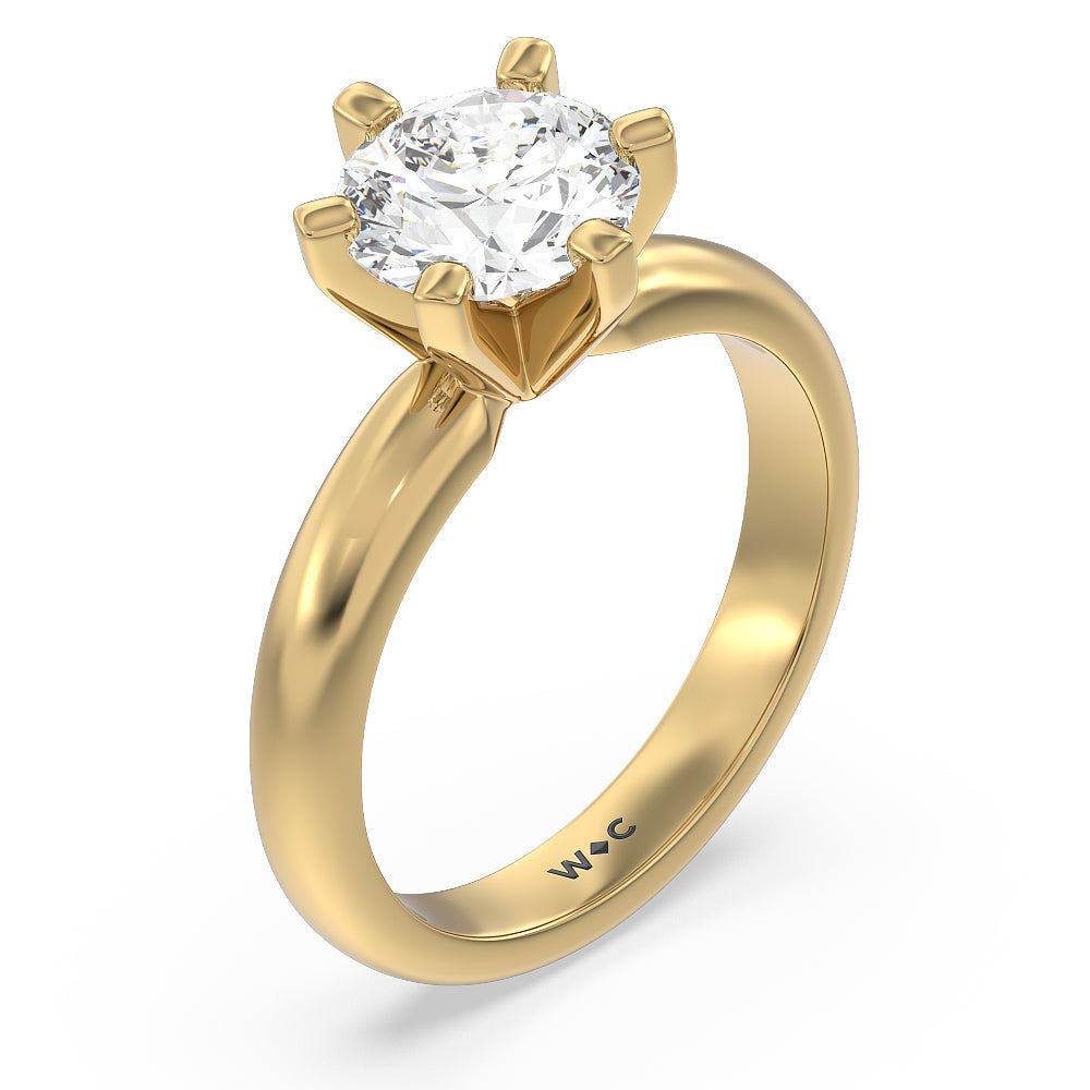 Round Cut Maxi Classic Six Prong Solitaire Diamond Engagement Ring with Lab Grown Diamond in 14KT Yellow Gold view 3
